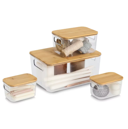 Cutie depozitare Zeller, plastic/bambus, 31x22x15 cm, transparent/maro [3]