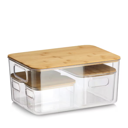 Cutie depozitare Zeller, plastic/bambus, 31x22x15 cm, transparent/maro [5]
