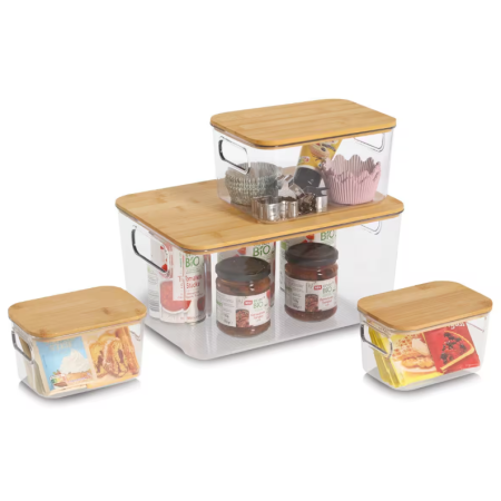 Cutie depozitare Zeller, plastic/bambus, 31x22x15 cm, transparent/maro [2]