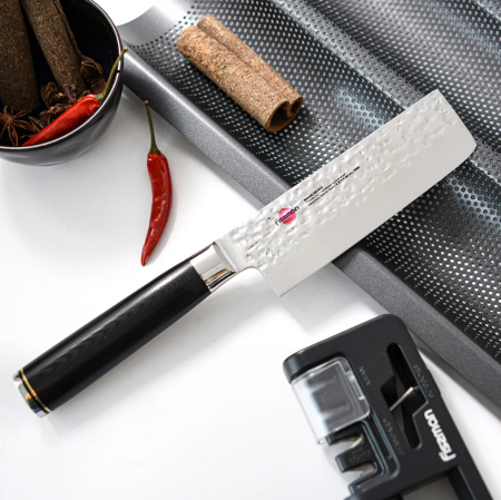 Fissman-Kensei Kojiro nakiri knife, AUS-8 steel, 14 cm, silver/black [1]