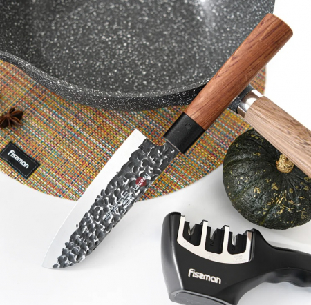 Fissman-Kensei Ittosai santoku knife, AUS-8 steel, 15 cm, silver/brown [2]