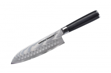 Cutite - Cutit santoku Samura-Damascus, otel damasc 67 straturi, 18 cm, argintiu/negru