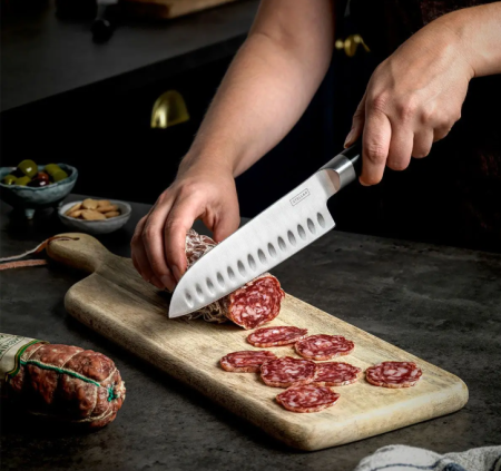 Cutit santoku Stellar-Poise, otel X50 CroMov14, 30x4.5x2.5 cm, argintiu/negru [1]