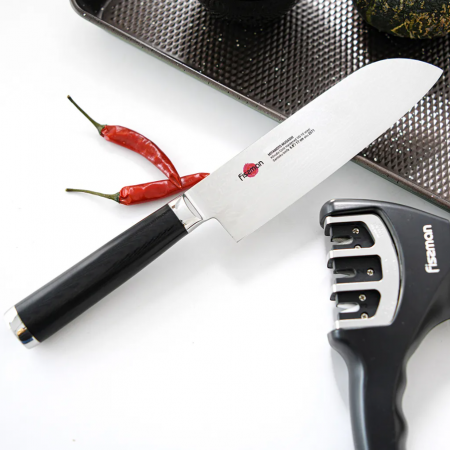 Cutit santoku Fissman-Kensei Musashi, otel damasc 67 straturi, 17 cm, argintiu/negru [1]
