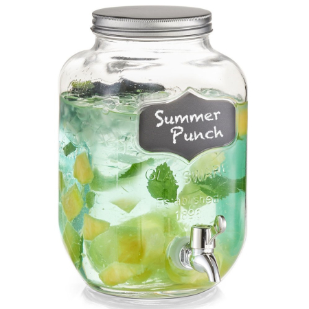 Recipiente si borcane - Dispenser bauturi racoritoare Zeller, sticla/metal, 15x25 cm, 3.8 l, transparent