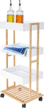 Obiecte mobilier - Dulap mobil bucatarie Excellent Houseware, bambus/MDF, 39x30x87 cm, alb/maro