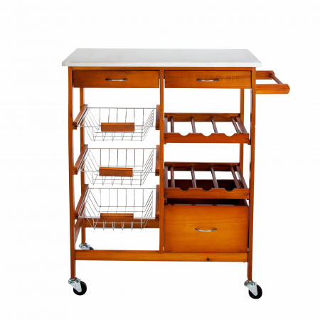 Obiecte mobilier - Etajera bucatarie Excellent Houseware, otel inoxidabil/lemn, 66x36x84 cm, alb/maro