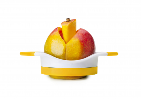 Decojitoare fructe si legume - Feliator mango Ibili-Blondas, platic/otel inoxidabil,18.5 cm, alb/galben