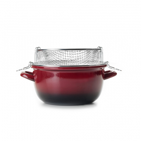 Deep - Ibili-Volcan deep fryer, enameled steel, 24x12.5 cm, red