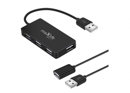 Hub Maxlife Home Office USB 2.0, 4xUSB 2.0 cu prelungire cablu USB 1.5m, 40Mb/s, negru [2]