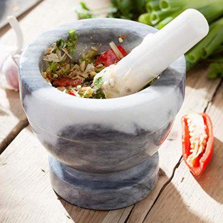 Judge mortar and pestle, marble, 13x11 cm, white/gray [1]