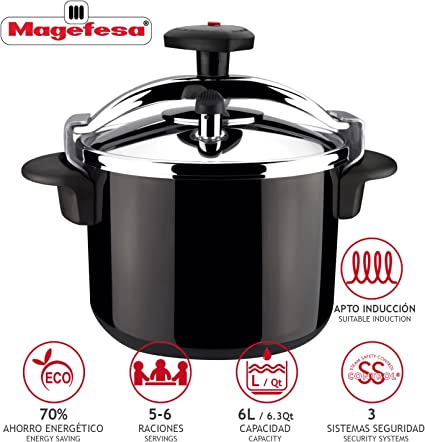 Oala sub presiune Magefesa-Castell, otel inoxidabil, 22x17 cm, 6 litri, negru [3]