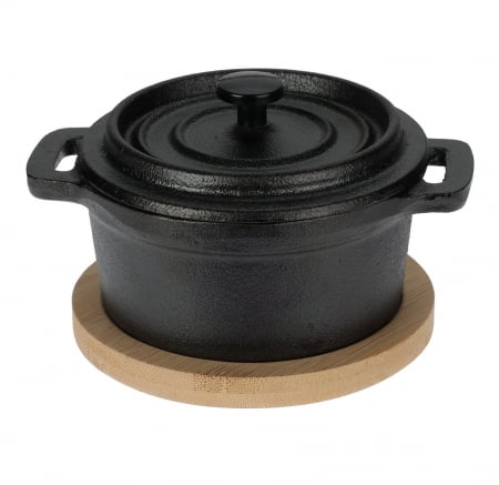 Oala servire tapas Excellent Houseware, fonta/bambus, 10x7.5 cm, 270 ml, negru/maro [0]