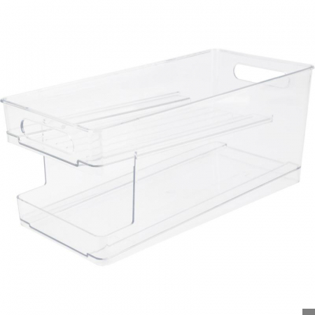 Organizatoare frigider - Organizator frigider dublu pentru doze Excellent Houseware, plastic, 36x17x15 cm, transparent