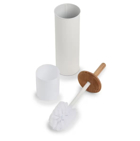 Perie toaleta Zeller, metal/bambus, 10x38 cm, alb [1]