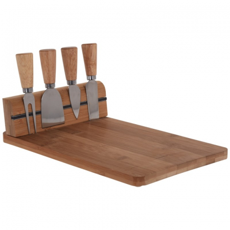 Platouri servire - Platou servire branzeturi Excellent Houseware, bambus, 30x20x8.5 cm, maro/argintiu