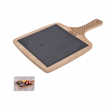 Platou servire tapas Excellent Houseware, bambus/ardezie, 35x20x1 cm, maro/negru [1]
