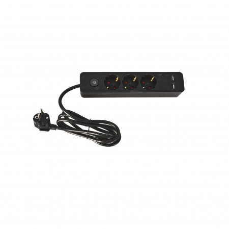 Iluminat, Electrice & Accesorii - Prelungitor 3 prize si 2 porturi USB 1.4 M cu intrerupator FX TOOLS, cablu 3x1.5mmp, negru