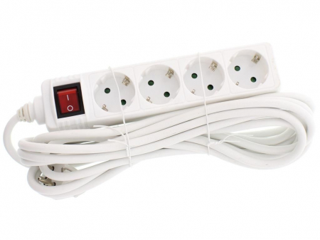 Iluminat, Electrice & Accesorii - Prelungitor 4 prize 5M cu intrerupator Well, cablu 3x1.5mmp, alb