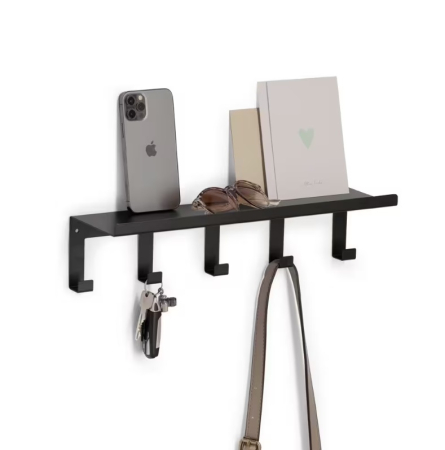 Raft de perete cu carlige Zeller, metal, 40x11x10 cm, negru [1]