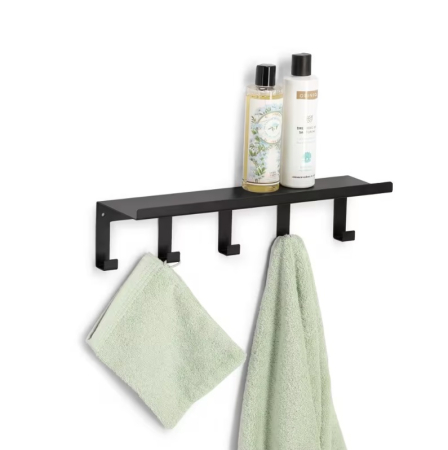 Raft de perete cu carlige Zeller, metal, 40x11x10 cm, negru [2]