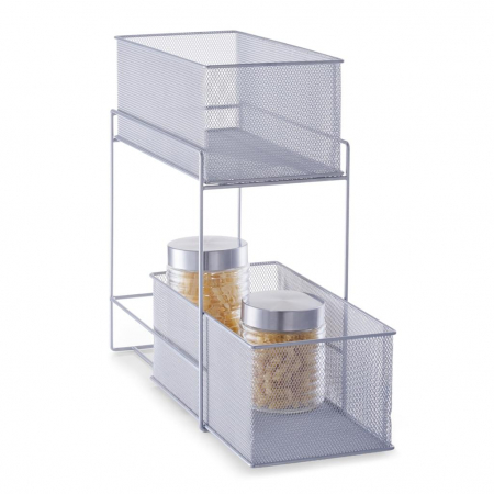 Raft depozitare cu doua cosuri Zeller, otel, 17.5x35x42 cm, argintiu [1]