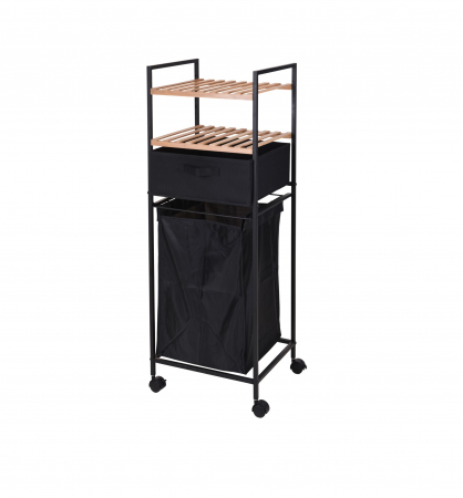 Obiecte mobilier - Etajera baie Bathroom Solutions, bambus/metal, 38.8x32.5x109 cm, negru/maro