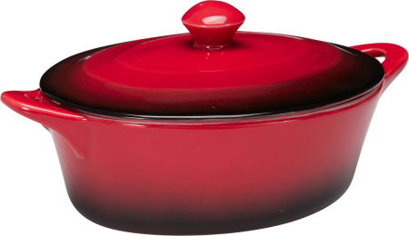 Ustensile cofetarie si patiserie - Ramekin cu capac Excellent Houseware, portelan, 21x14x8 cm, 600 ml, rosu