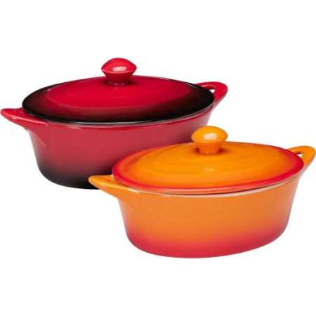 Ramekin cu capac Excellent Houseware, portelan, 21x14x8 cm, 600 ml, rosu [1]