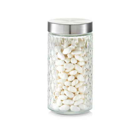 Zeller food storage container, glass/metal, 1500 ml, transparent/silver [1]