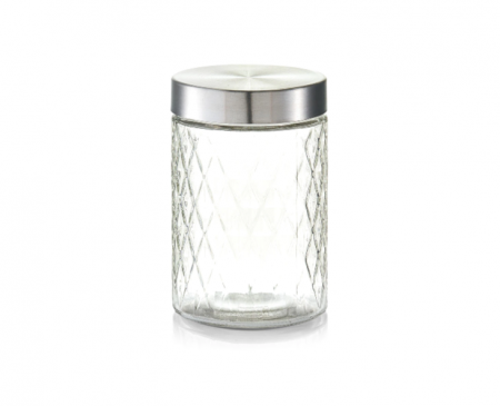 Recipient depozitare alimente Zeller, sticla/metal, 1200 ml, transparent/argintiu [0]