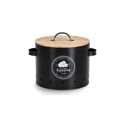 Depozitare alimente - Recipient depozitare cartofi Zeller, metal/bambus, 22.5x21 cm, negru