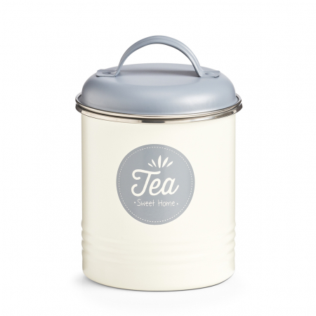 Recipient depozitare ceai Zeller-Sweet Home, metal, 11.3x16.5 cm, alb/gri [0]