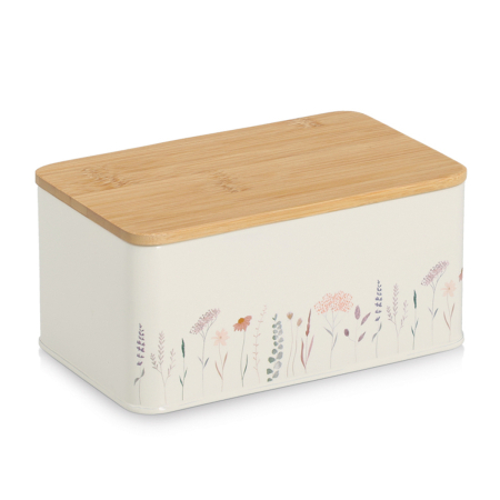 Cutii Alimentare - Recipient depozitare Zeller, metal/bambus, 20x12x10 cm, 1.65 l, alb