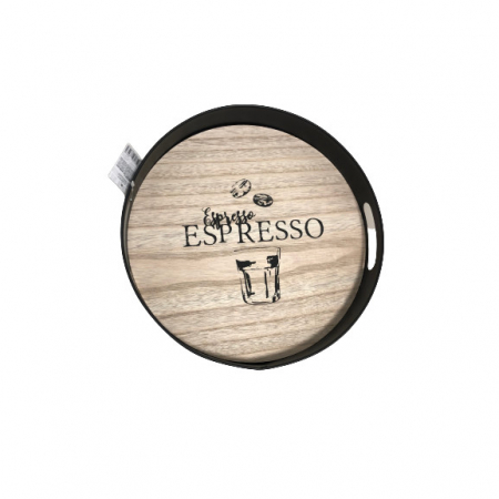 Tava servire cafea Koopman Excellent Houseware-Espresso, metal/lemn, 30 cm, maro/negru [1]