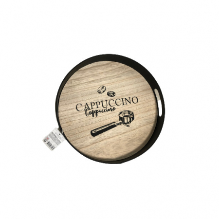Tava servire cafea Koopman Excellent Houseware-Cappuccino, metal/lemn, 30 cm, maro/negru [0]