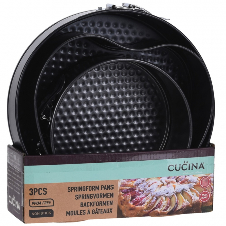 Set 3 tavi patiserie, otel carbon, antiaderente, 24x24x7 cm, negru [1]