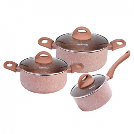 Pot sets - Fissman-Latte pot set, 6 pieces, 1.6 / 2.8 / 4.9l, aluminum, ecru