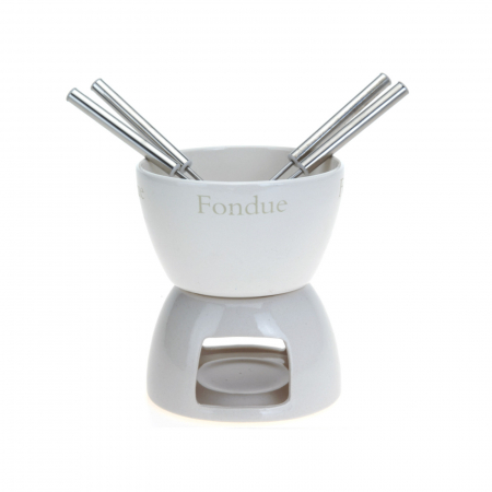 Set fondue pentru ciocolata Excellent Houseware, ceramica/otel inoxidabil, 11x14 cm, alb/argintiu [0]