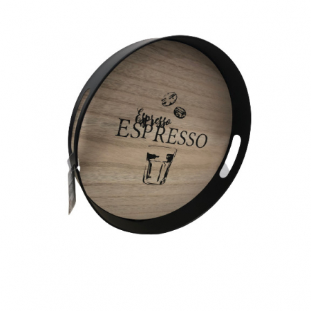 Tava servire cafea Koopman Excellent Houseware-Espresso, metal/lemn, 30 cm, maro/negru [0]