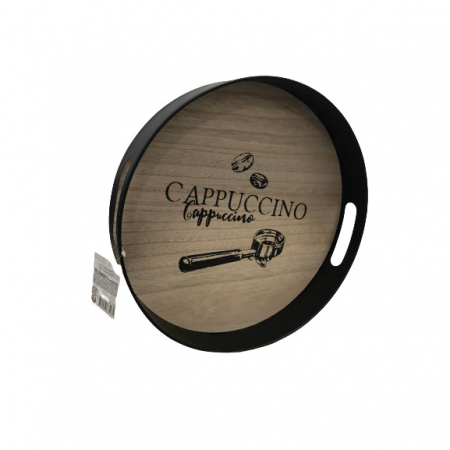 Tava servire cafea Koopman Excellent Houseware-Cappuccino, metal/lemn, 30 cm, maro/negru [1]
