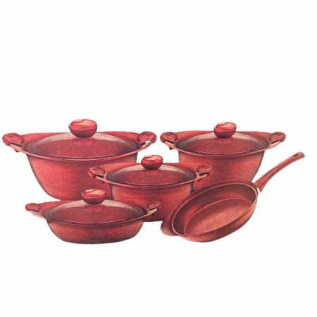 Pot sets - 9-piece OMS-Granite pot set, aluminum, red
