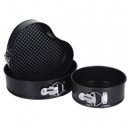 Tavi detasabile - Set 3 tavi patiserie, otel carbon, antiaderente, 24x24x7 cm, negru