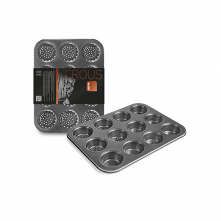 Tavi si forme prajituri - Tava briose Crous perforata Ibili, otel, 35x26x3 cm, gri