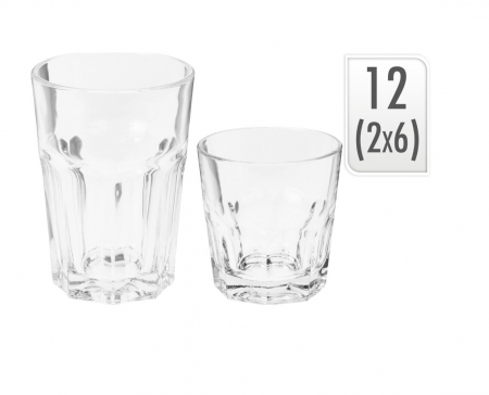Set 12 pahare Excellent Houseware, sticla termorezistenta, 8 cm, 250/360 ml, transparent [2]