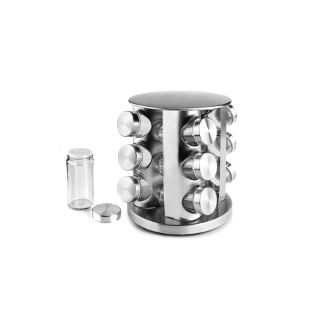 Kitchen - Set 12 recipiente depozitare condimente Ibili, otel inoxidabil/sticla, 18.5x21.5 cm, transparent