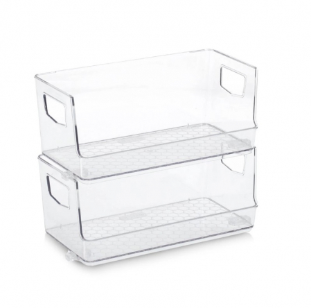 Living & deco - Set 2 cutii depozitare Zeller, stivuibile, plastic, 2x25x12x11 cm, transparent