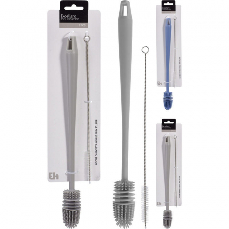 Set of 2 bottle brushes and straws Excellent Houseware, plastic/stainless steel, 34/26 cm, gray/silver [3]