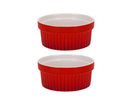 Ramekin - Set 2 ramekini Excellent Houseware, portelan, 9x5 cm, rosu/alb