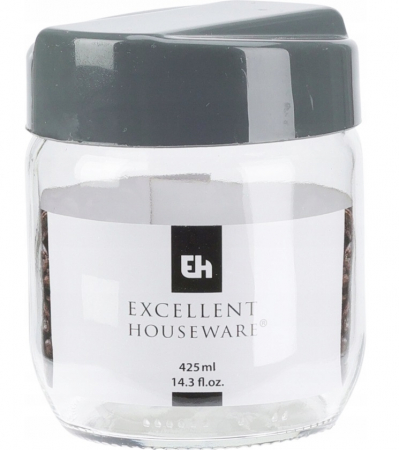 Set 2 recipiente depozitare alimente Excellent Houseware, sticla/plastic, 425 ml, transparent [8]